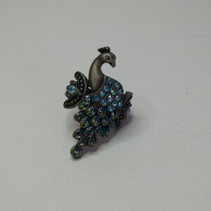 Peacock Bird Shaped Fashion Jewelry Ring Rhinestones Ready to Wear Size 7.5  Fun